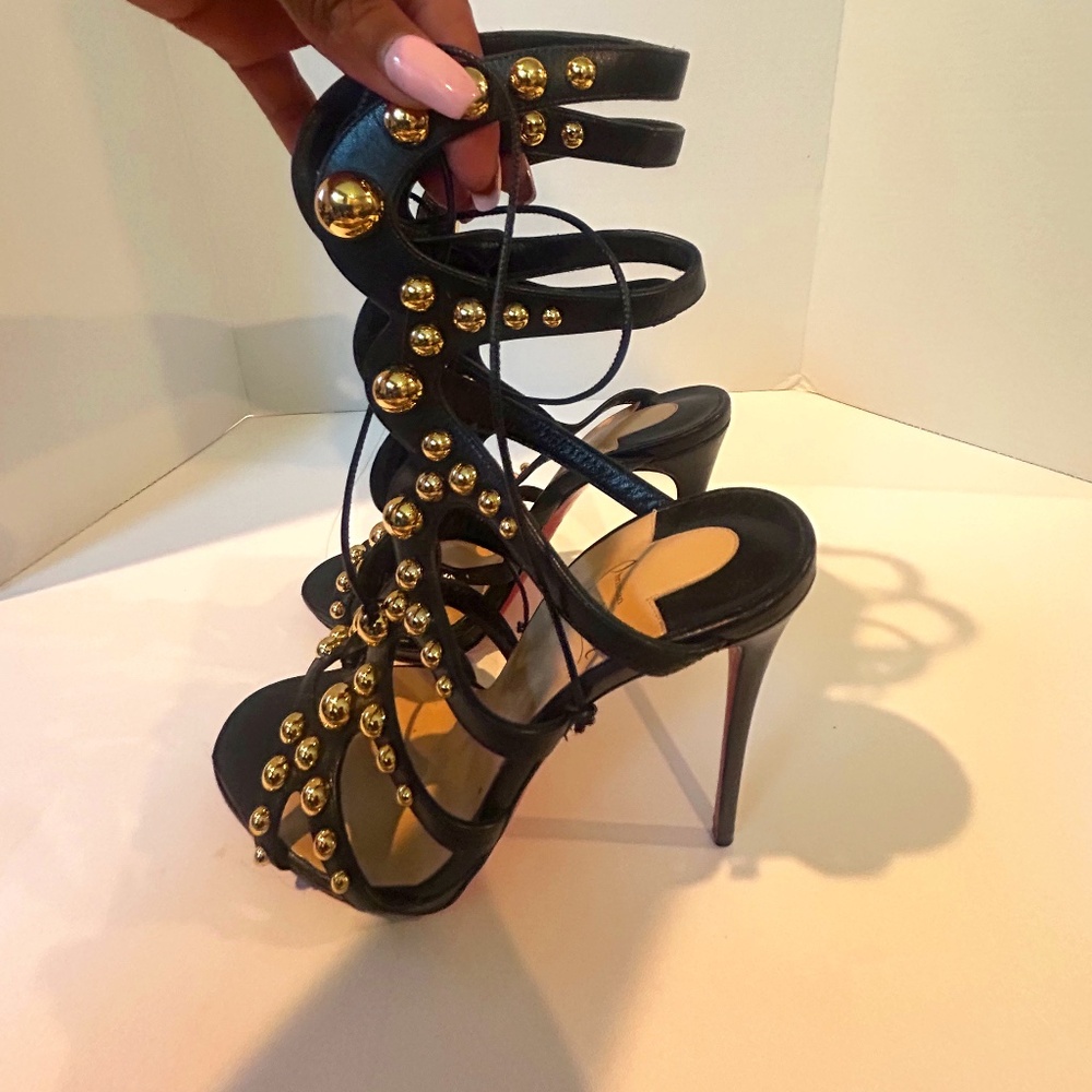Christian Louboutin Leather Studded Gladiator Lace-up Sandals